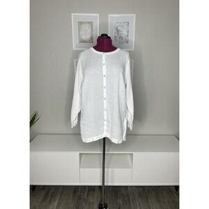 J Jill Love‎ Linen 2X Shirt Women's 100% Linen Button Down White Long Sleeves